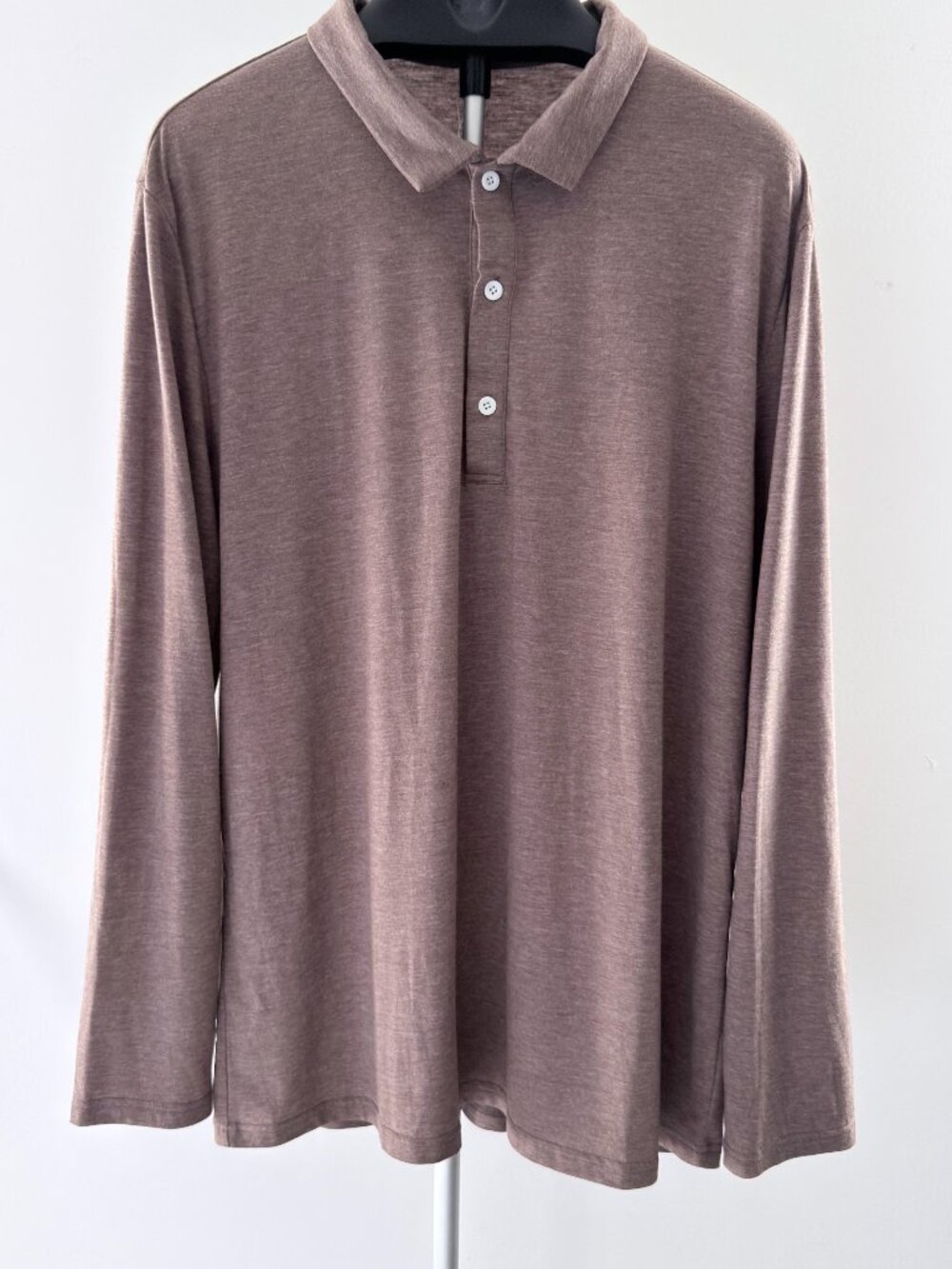 Manly Cotton Linen Long Sleeve Polo Shirt Mauve 2XL NWT